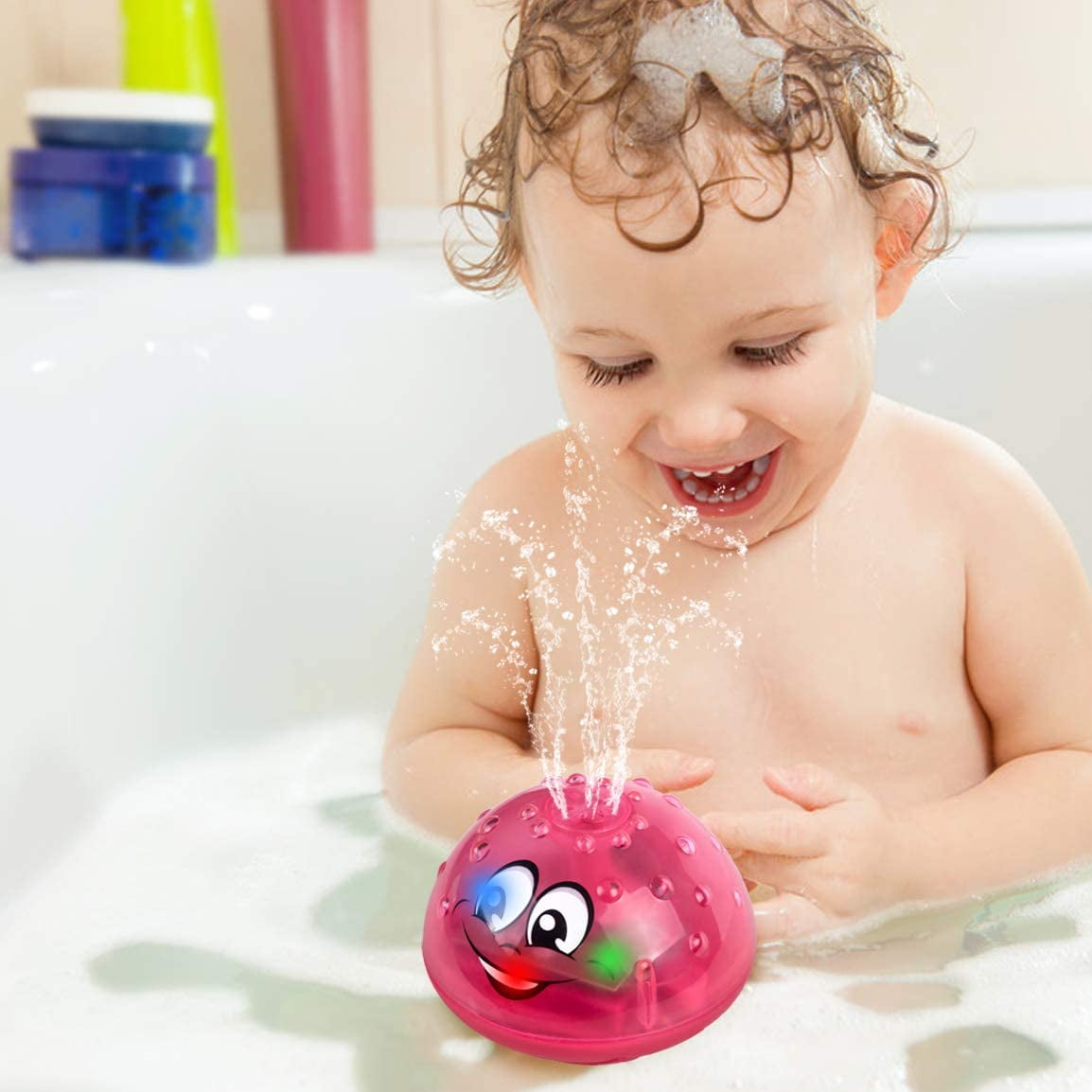 ZHENDUO Bath Toys 2 in 1 Induction Spray Water Toy & Space UFO Car Toys with LED Light Musical Fountain Toy Automatic Induction Sprinkler Bath Toy Bathtub Toys for Toddlers 