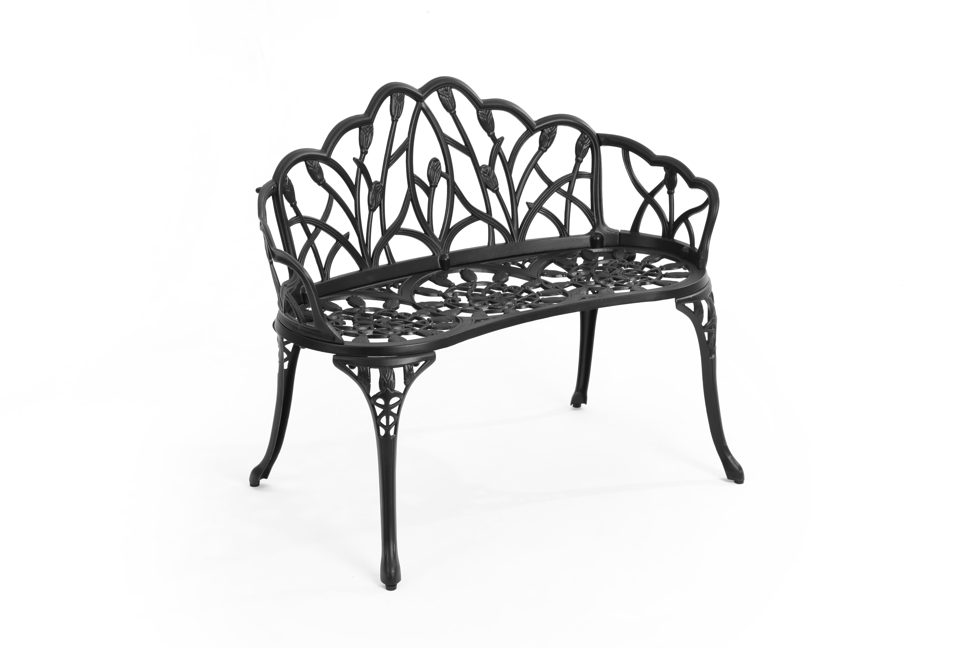 Cast Aluminum Outdoor Bench with Butterfly Pattern, Weather-Resistant Patio Garden Bench for Deck and Front Porch, Black