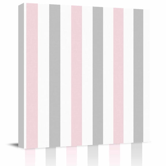 Framed Canvas Wall Art for Living Room Pink Grey Striped Wall Decor, Vertical Stripes Aesthetic Paintings for Bedroom Office Kitchen Bathroom, Ready to Hang Artwork Wall Pictures 8x8 Inch