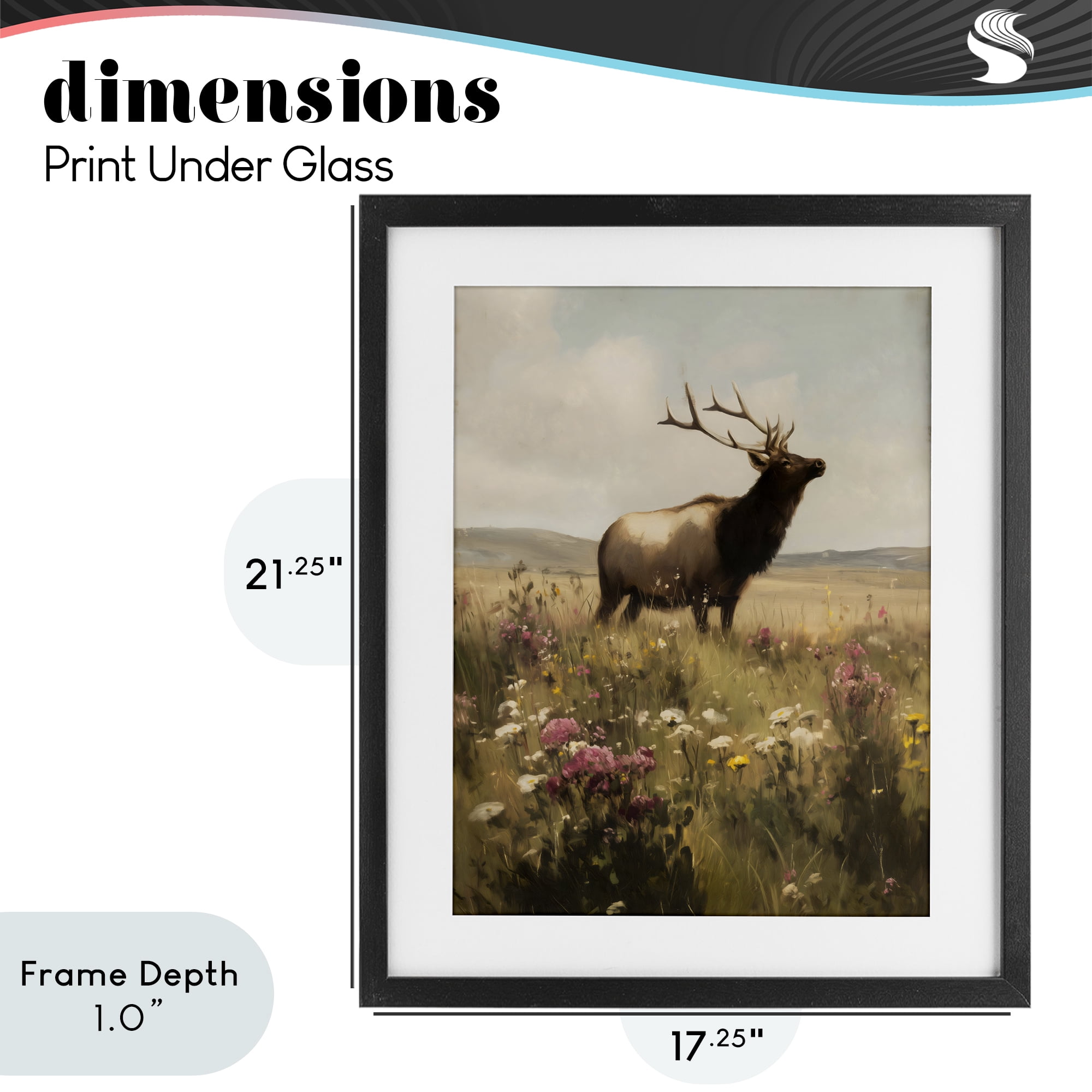 Stupell Industries Elk in the Wildflower Meadow Black Framed Print Under Glass, design by Arlington Prints