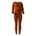 thumbnail image 4 of Women's Casual Knitted Sweater Autumn And Winter Sweater Top And Pant Set Fashionable Solid Color Hooded Sweater Pants Casual Two Piece Set Women's Ski Pants 80s Jumpsuits for Women Tuxedo Dress for, 4 of 5