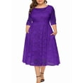 thumbnail image 2 of Womens Floral Lace Plus Size Midi Dress Scooped Neckline Cocktail Party Dresses Purple L, 2 of 6