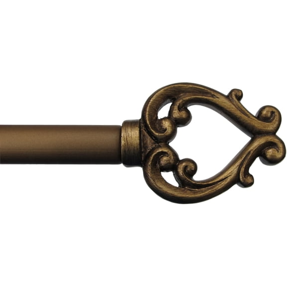 Urbanest Adjustable Single Curtain Rod Set with Key Finials – 3/4-Inch Diameter, With Renaissance Gold Rod, 28–48 Inches