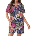 thumbnail image 1 of PRIYAL Pomegranate Flowers Pattern Silk Women Pajama Set Short Sleeve Comfy Pjs Sets 2 Piece Lounge Set, 1 of 4