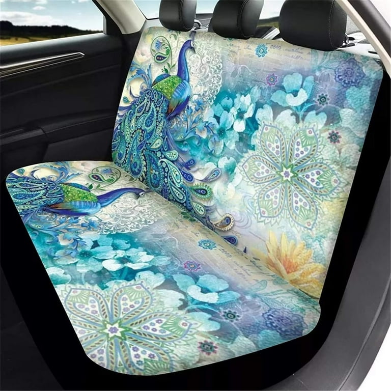 FKELYI Peacock Pattern Car Seat Covers Set of 5pcs for Women Men Front and Washable Rear Seat High Back Seat Covers Accessories Fit Most