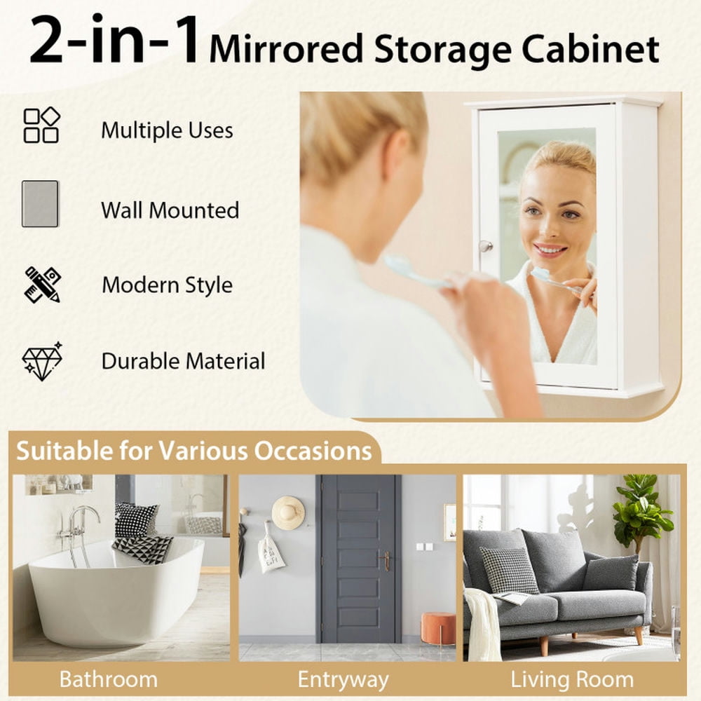 Finihen Bathroom Wall Cabinet, Wall Mounted Bathroom Mirror Cabinet, Bathroom Wall Cabinet with Single Mirror Door, for Bathroom, White Finihen Bathroom Wall Cabinet, Wall Mounted Bathroom Mirror Cabinet, Bathroom Wall Cabinet with Single Mirror Door, for Bathroom, White