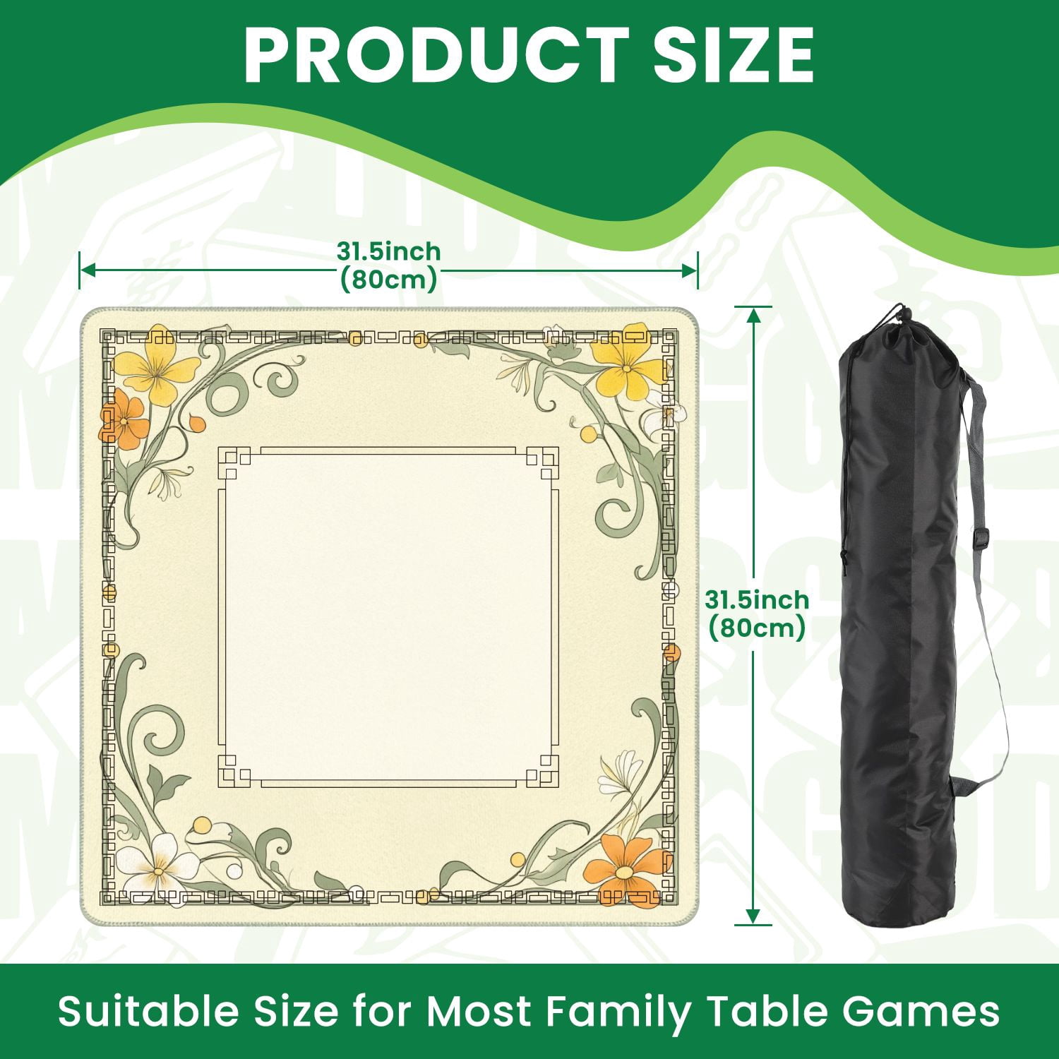 Mahjong Mat 31.5" x 31.5" Floral Corner Border Yellow White Flowers Pastel Non-Slip Noise Reduction American Mahjong Tiles Table Cover for Dominoes Poker Card Board Games Gift