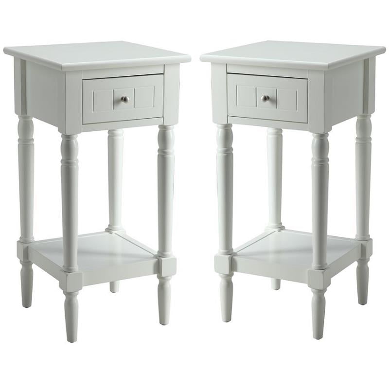 Home Square French Country Square End Table in White Wood Finish Set of 2