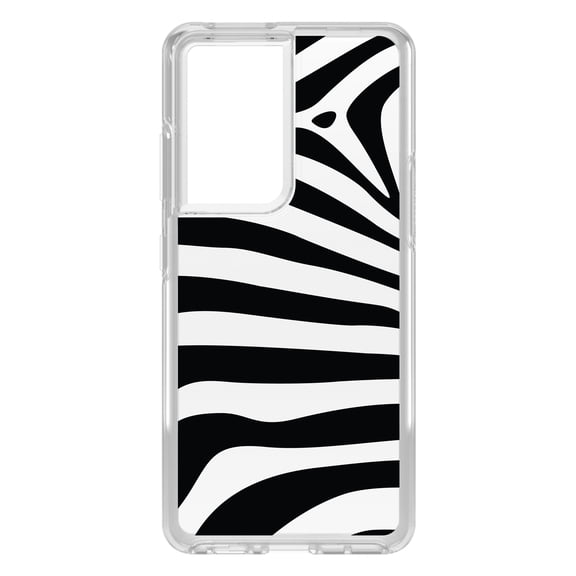 DistinctInk Clear Shockproof Hybrid Case for Galaxy S21 ULTRA 5G (6.8" Screen) - TPU Bumper, Acrylic Back, Tempered Glass Screen Protector - Black & Clear Zebra Stripes