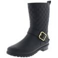 thumbnail image 1 of Capelli New York Ladies Matte, Quilted Shaft Mid-Calf Rain Boot with Ankle Strap Black 9, 1 of 4