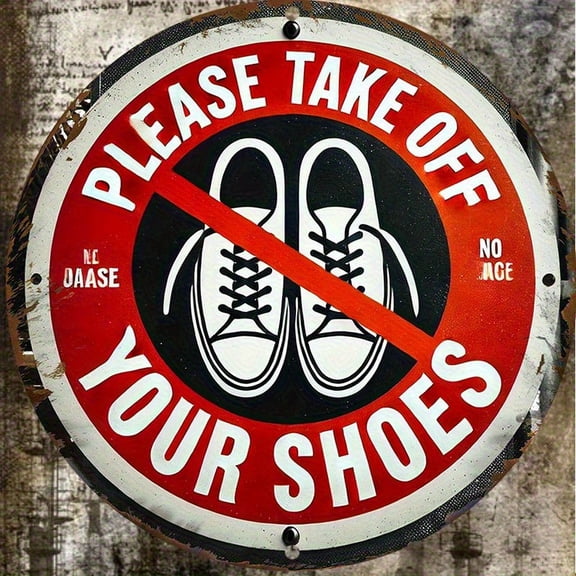 HELLOYOUNG Vintage Round Metal Sign "Please Take Off Your Shoes" Rustic Entryway Wall Decor 20.32cm for Home Farmhouse