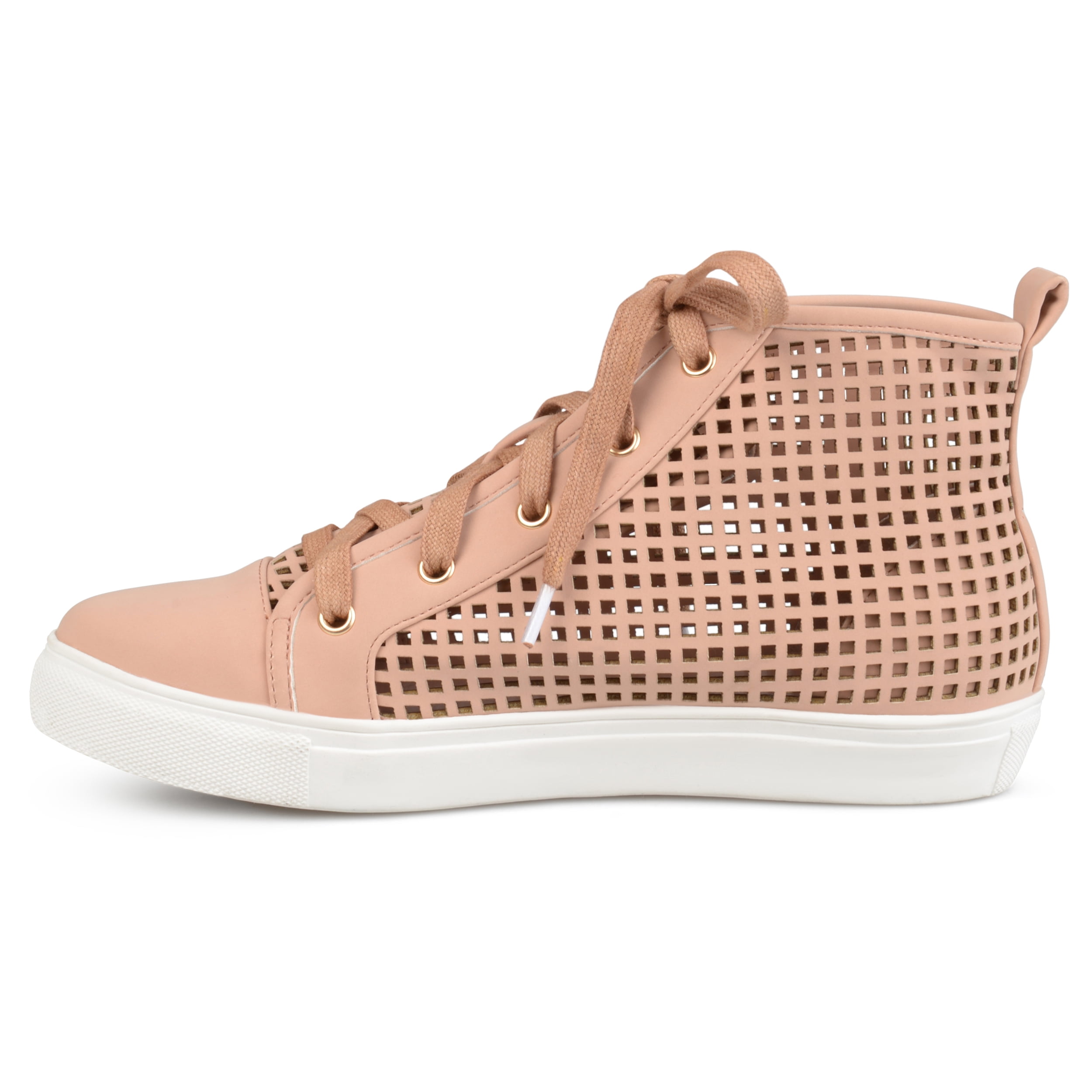Womens Faux Leather High-top Lace-up Laser-cut Sneakers