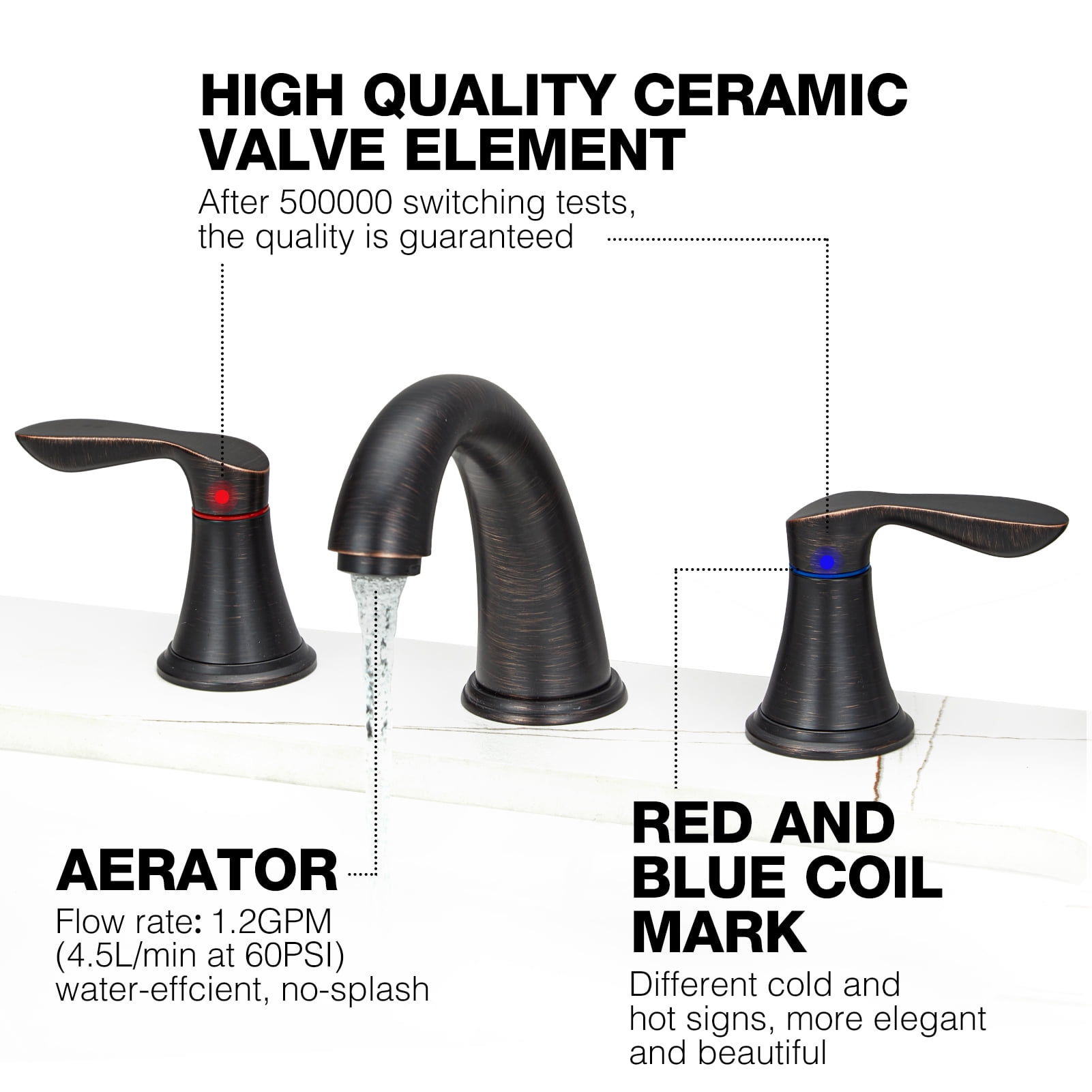 Bathroom Faucets for Sink 3 Hole, Faucet for Bathroom Sink, Widespread Bathroom Sink Faucet with Pop-up Drain and Supply Lines, for Bathroom Sink Vanity RV Farmhouse Sink