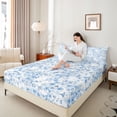 thumbnail image 4 of Manfei Adults Blue Flowers 4pcs Bed Sheets,Chic Floral Blossoms King Sheets,Spring Garden Super Cozy Sheet Set,Luxury Bedroom Decor, 4 of 7