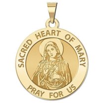 PicturesOnGold.com Sacred Heart of Mary Religious Medal Female Adult- 2/3″ Size of Dime, Solid 14K Yellow Gold