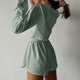 thumbnail image 5 of BaoFuBaoMei Pajamas for Women Set Plus Size 2 Piece Long Sleeve Sleepwear Crew Neck Top and Shorts Pjs Hollow out Cropped Lounge Set, 5 of 9
