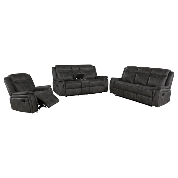 Lawrence 3-piece Upholstered Reclining Sofa Set Charcoal