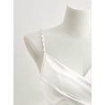 thumbnail image 4 of White Satin Bodycon Dress With Pearl-Embellished Spaghetti Straps, Crossover Neckline, Ruched Waist And Side Slit, 4 of 5