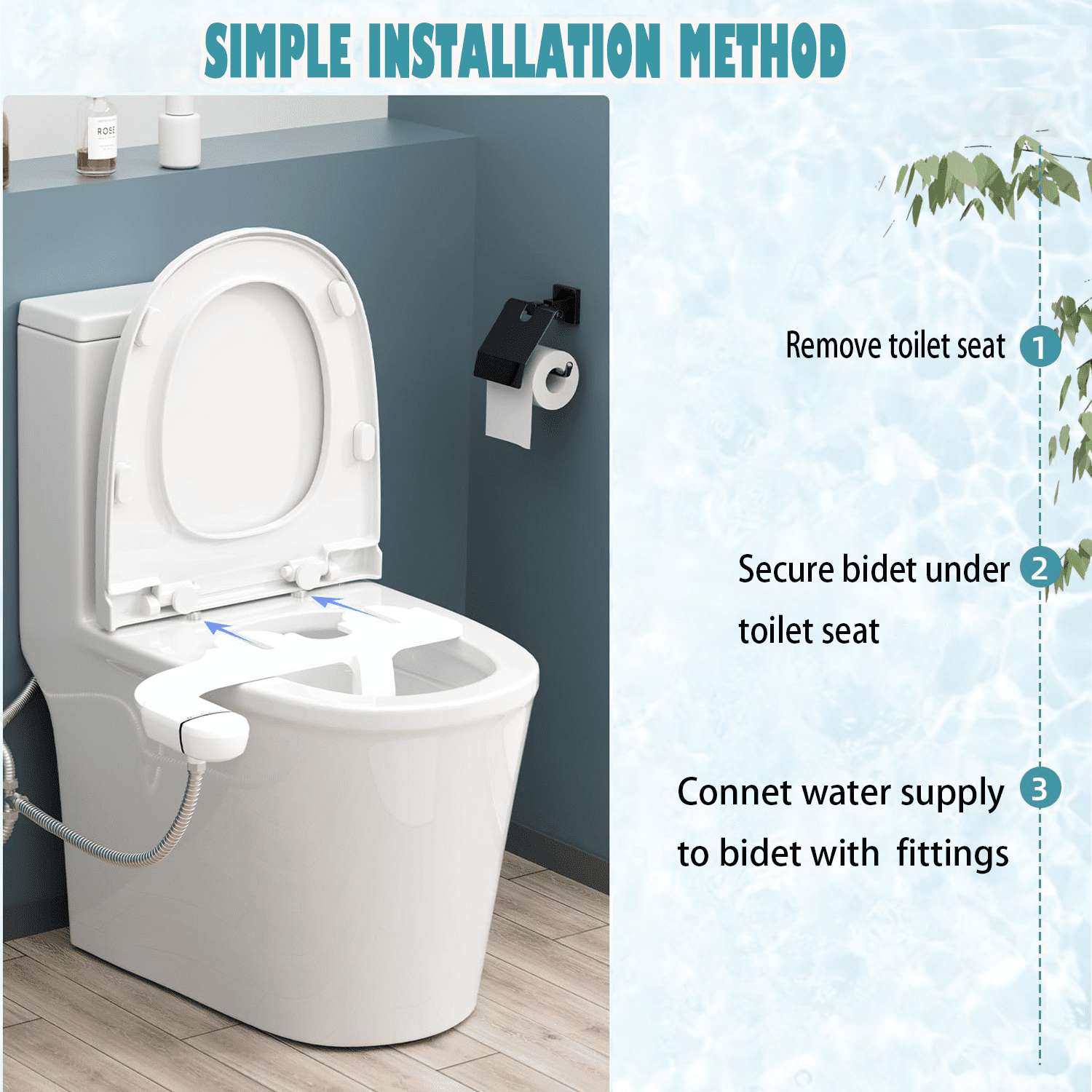 ZOWWKLLY Bidet Attachment for Toilet, Non-Electric Ultra-Slim Bidet Sprayer, Bidets for Existing Toilets，Dual Nozzle (Rear/Feminine Wash) with Adjustable Cold Fresh Water Pressure
