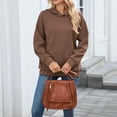 thumbnail image 5 of Ounisa Women Solid Basic Fleece Letter Loose Hoodie Sweatshirt Long Sleeve Kangaroo Pocket Drop Shoulder Pullovers Top, 5 of 7