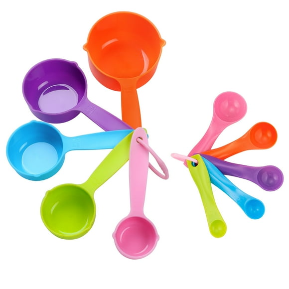 Vesteel Measuring Cups and Spoons Set, 10-Piece Plastic Kitchen Measuring Set for Dry and Liquid Ingredient, Nesting Kitchen Gadgets for Cooking & Baking - Random Color