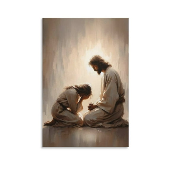 Jesus Christ Wall Art Baby Jesus And Woman Vintage Poster Jesus Heals Woman Canvas Print Wall Art Poster Gifts Bedroom Prints Home Decor Hanging Picture Canvas Painting Posters 12x18inch(30x45cm)