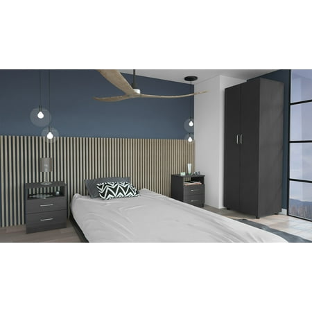 Newboti Furniture 3 Piece Bedroom Set London Armoire + Salento Nightstand + Salento Nightstand Black 0023