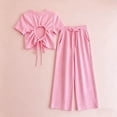 thumbnail image 6 of Amidoa Girls 2 Piece Outfits Summer Clothes Short Sleeve Cute Solid Color T-Shirt and With Pockets Shorts Casual Kids Clothing Sets,Pink Size 5T, 6 of 8