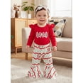 thumbnail image 3 of Cjfdfy Newborn Baby Girls Christmas Outfit Christmas Tree Bow Ruffle Long Sleeve Romper Flare Pants Headband Three Piece Set Cute Infant First Christmas Fall Winter Outfit, 3 of 9
