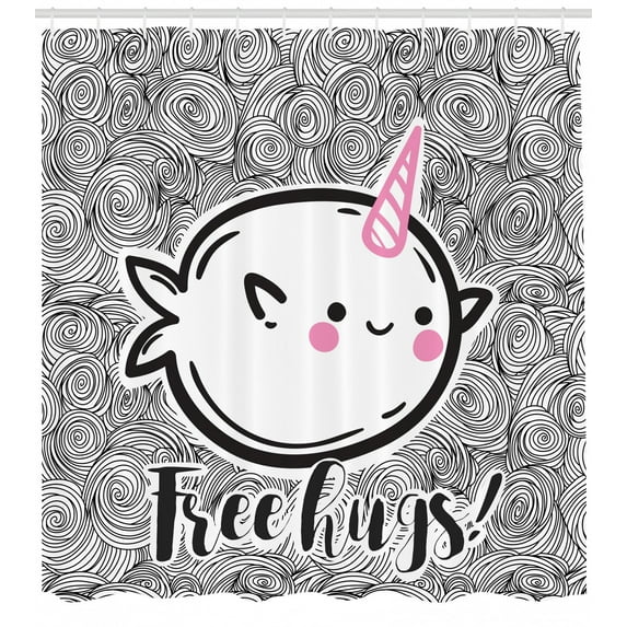 Ambesonne Narwhal Shower Curtain, Abstract Whale Motif, 69"Wx84"L, Pink Black White