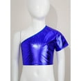 thumbnail image 3 of Manyakai Kids Girls One Shoulder Crop Tank Hip Hop Dance Shirts Girls Sparkly Tops Tee Rave Disco Blue 140, 3 of 7