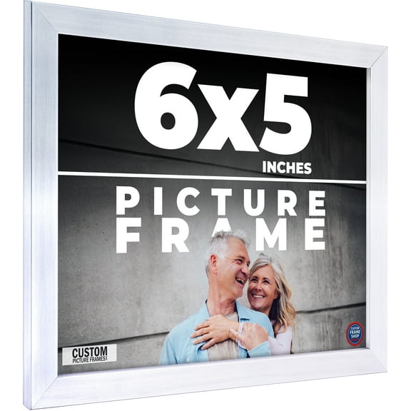 6x5 Frame Silver Stainless Steel Solid Wood Picture Frame | 0.75 Inch Moulding Width | Includes UV