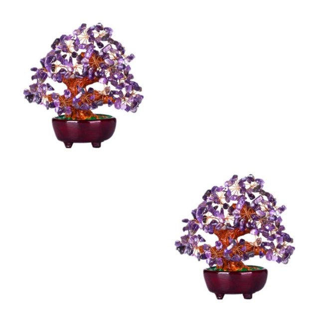 Toystoory Mini Crystal Money Tree Bonsai Style Purple Decor Home Office Tree Feng Shui Tipo 1 2Conjunto
