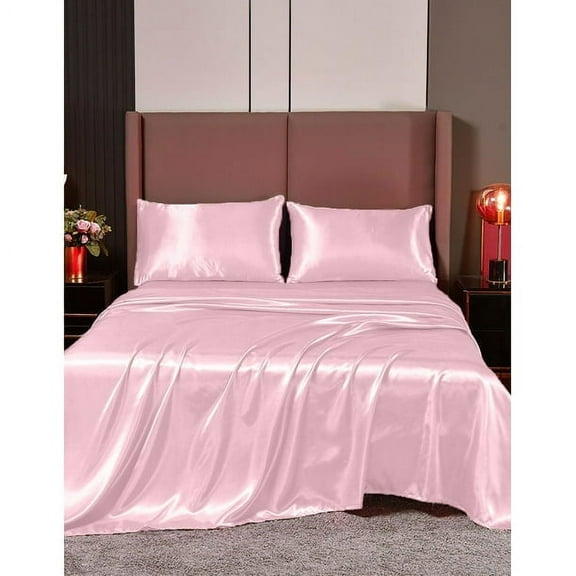 Satin Sheets Set | Satin Sheets Set Short Queen |Short Queen Sheets Set Rose Pink | Hotel Quality Silky Soft Luxurious | 4 Pc Sheet Set | Durable Comfort Bedding Set !!!
