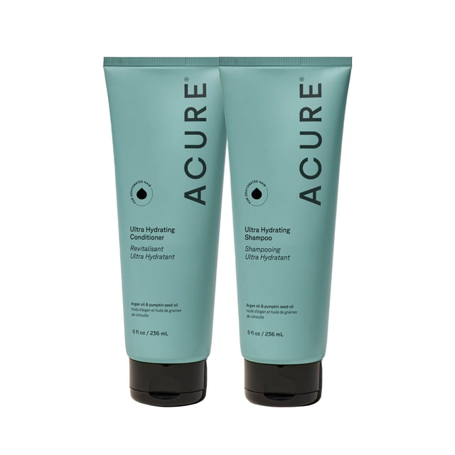 Acure | Shampoo y Acondicionador Ultra Hidratante para Cabello Seco y Dañado | Con Aceite de Argán y Semilla de Calabaza | 236 mL c/u