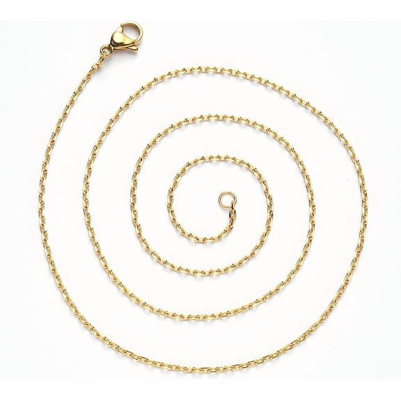 Real 18K Gold Plated Cable Chain Necklace 19.68 Inch PVD Vacuum Plating 304 Stainless Steel with Lobster Claw Clasp Adjustable Length for Women Golden