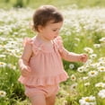 thumbnail image 3 of LIIPEE Girls Outfit Sets Summer Casual Solid Color Texture Sleeveless Square Neck Bow Ruffle Dress Elastic Waist Shorts 2 Piece Set Baby Kids Comfortable Breathable Cute Clothing,Pink,6-12 Months, 3 of 6