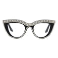 thumbnail image 4 of Women Personalized Handmade Diamond Black Cat Eye Reading Glasses 1.00 Ladies Anti-blue light Readers +1.00, 4 of 7