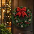 thumbnail image 5 of 16 Inch Artificial Christmas Wreath Unlit Red Bow Pine Cones Red Berries Front Door Hanging Garland Decoration for Winter Porch Wall, 5 of 8