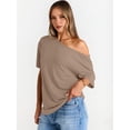 thumbnail image 4 of Tops de Mujer con Hombros Descubiertos, Camisetas Oversize de Corta, Ropa Informal de Moda de y Verano 2025. Caqui S, 4 of 8