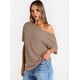 thumbnail image 4 of Tops de Mujer con Hombros Descubiertos, Camisetas Oversize de Corta, Ropa Informal de Moda de y Verano 2025. Caqui XXL, 4 of 8