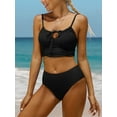 thumbnail image 3 of Women Middle Waisted Bikini Set Bandaged Rushed Swimsuits Sexy Two Piece Swimwear, 3 of 5