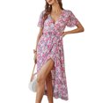 thumbnail image 4 of VISgogo Vestido sin mangas para mujer con cinturón ajustable, estampado floral, decoración de volantes, ropa de verano dividida VISgogo moda, 4 of 9