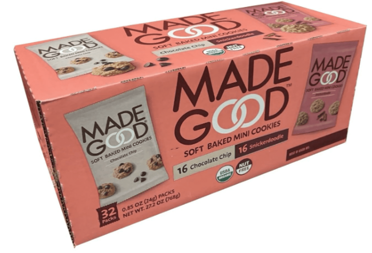 Made Good Soft Baked Mini Cookies 32packs, 16 Chocolate chip & 16 Snickerdoodle USDA Organic