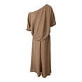 thumbnail image 5 of Idoravan 2 piece sets for women going out Fashion Women One Shoulder Short Sleeve And Long Pants Solid Casual 2PC Sets, 5 of 6
