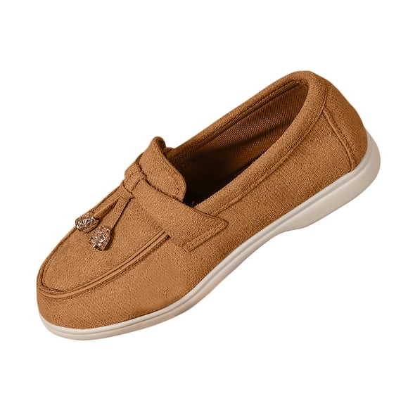 Xfvqtps Womens Loafers Slip on Shoes Casual Flats with Tassel Faux Suede Comfortable Walking Shoes for Women Versatile Everyday Wear Brown
