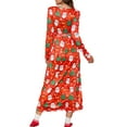 thumbnail image 4 of Sedceaty Women's Christmas Ankle Length Dress, Cartoon Print V-Neck Long Sleeve Waist Strappy A-Line Dress, 4 of 8