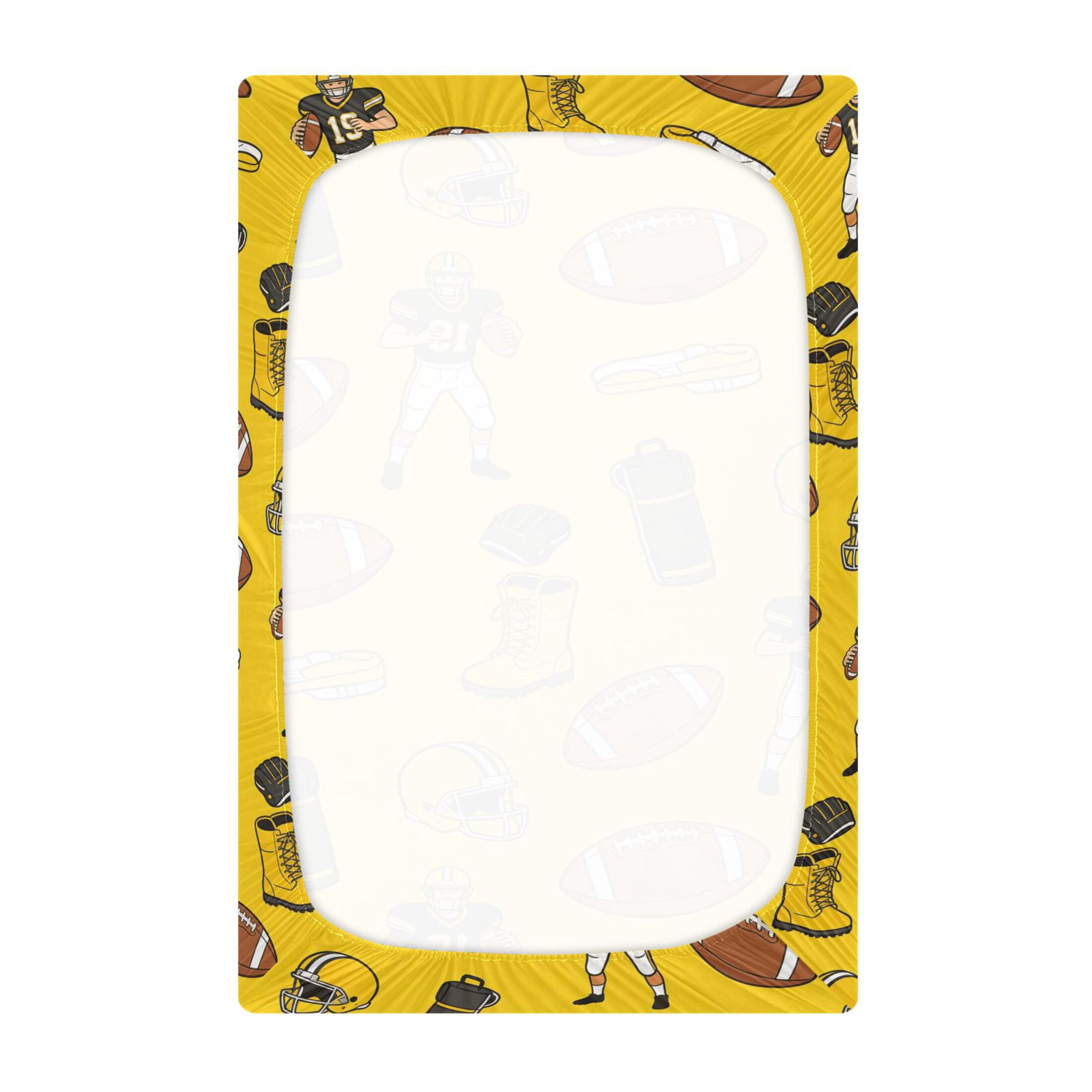 Baby Essentials 52”x 28”- Standard Cotton-like Modal Elastic- Yellow Rugby Ball Design Crib Sheets for Newborns and Toddlers