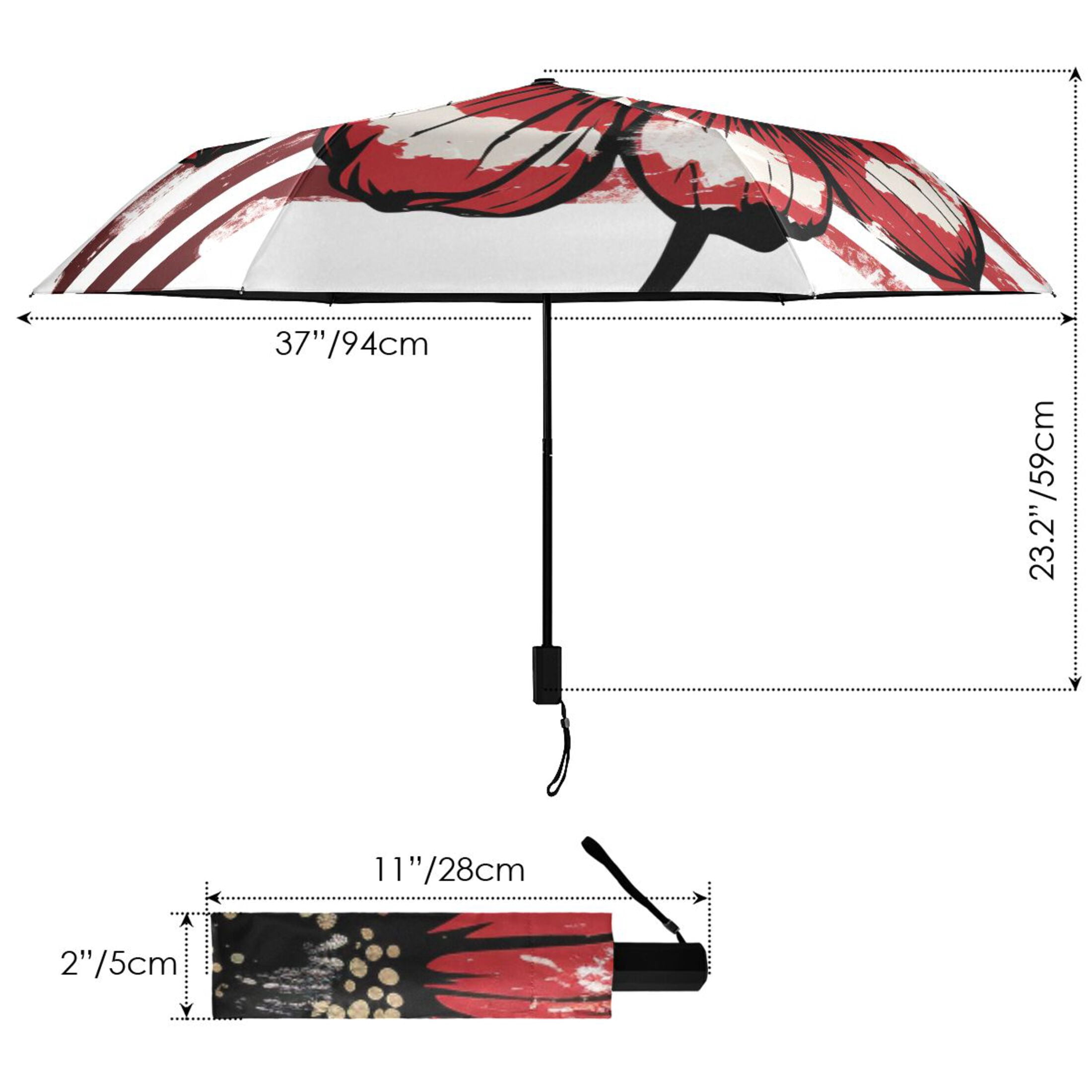American Flag and Flower Compact Sun Umbrella Windproof Travel Umbrellas for Rain Strong Portable UV Protection