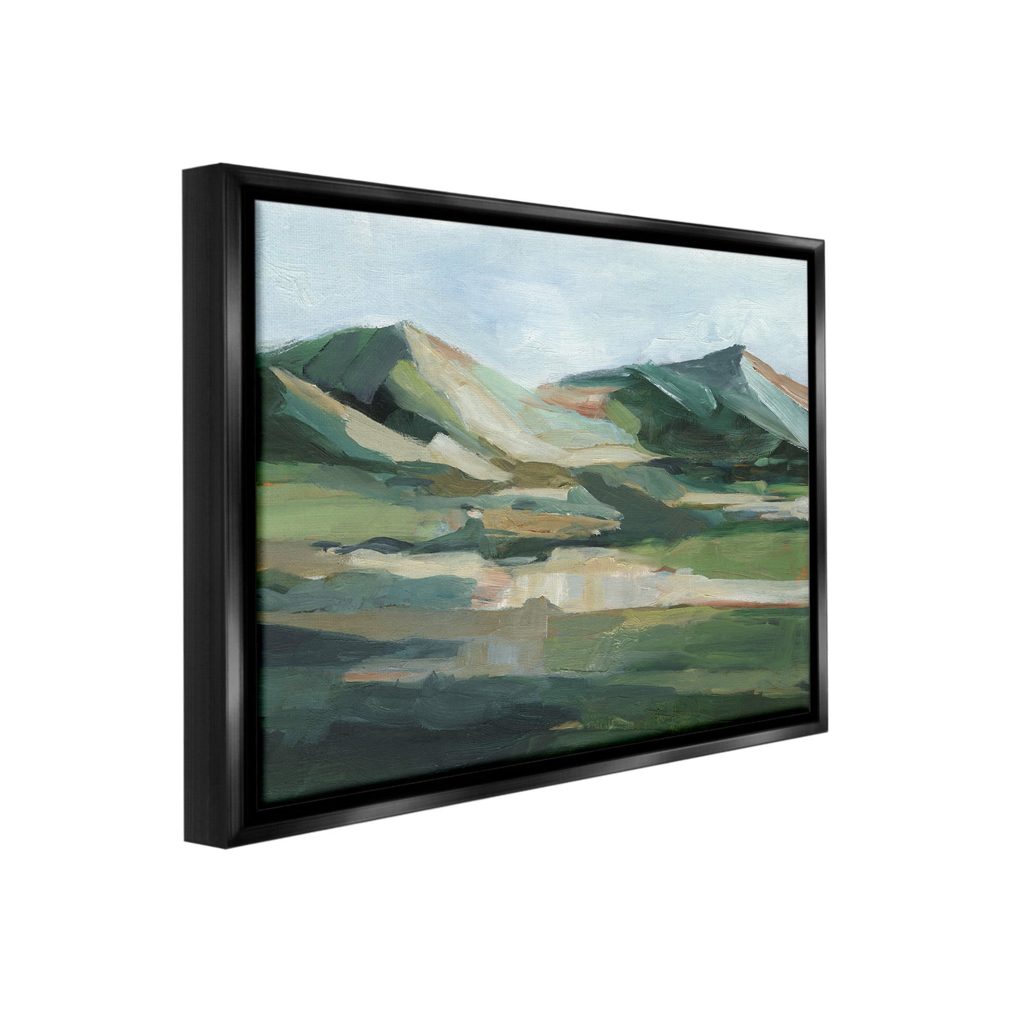 Stupell Industries Brushed Mountain Peaks Landscape Painting Black Floater Framed Canvas Art Print Wall Art, 21 x 17